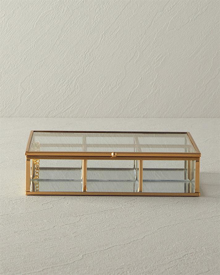 Glossy Cam Bölmeli Takı Kutusu Gold