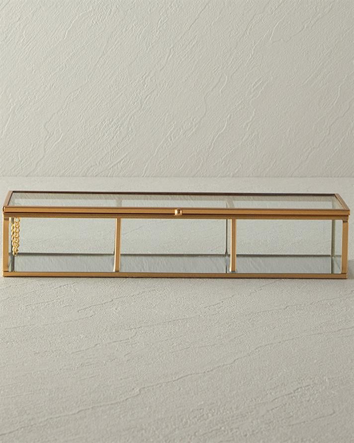 Glossy Cam Bölmeli Takı Kutusu Gold