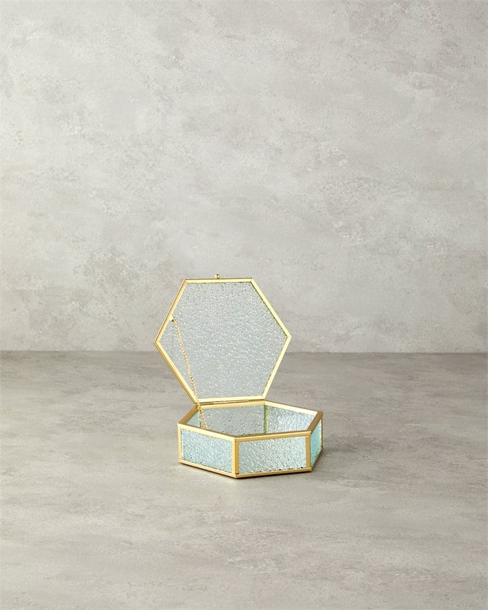 Glossy Cam Dekoratif Kutu 17x15x6 cm Gold
