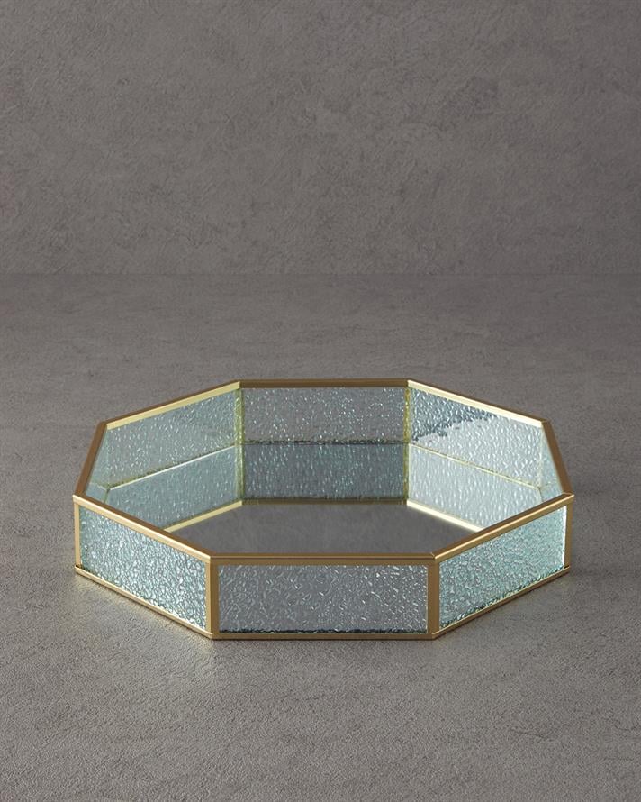 Glossy Cam Dekoratif Tepsi Gold