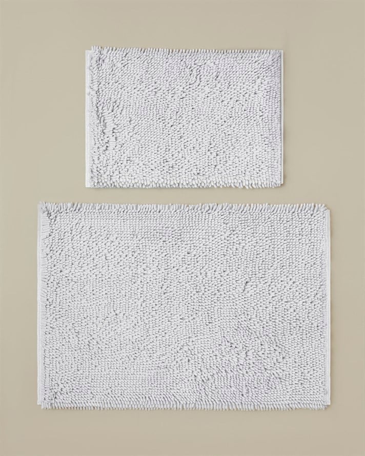 Glossy Kaydırmaz Taban Banyo Paspası Seti 60x90 + 40x60 cm Beyaz