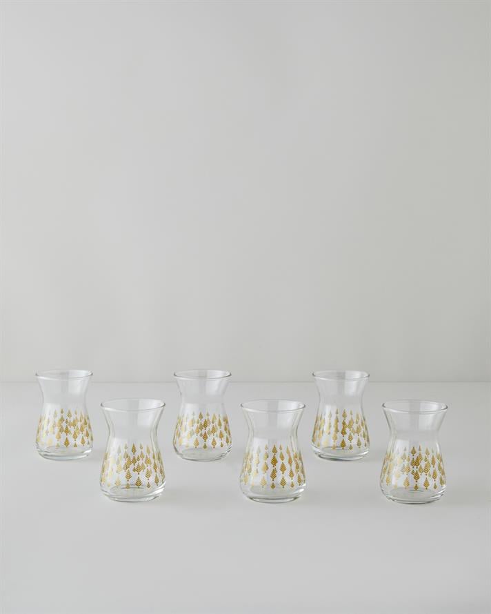 Gold Leaves Cam 6lı Çay Bardağı 132 ml Şeffaf-Gold