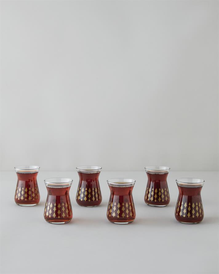 Gold Leaves Cam 6lı Çay Bardağı 132 ml Şeffaf-Gold