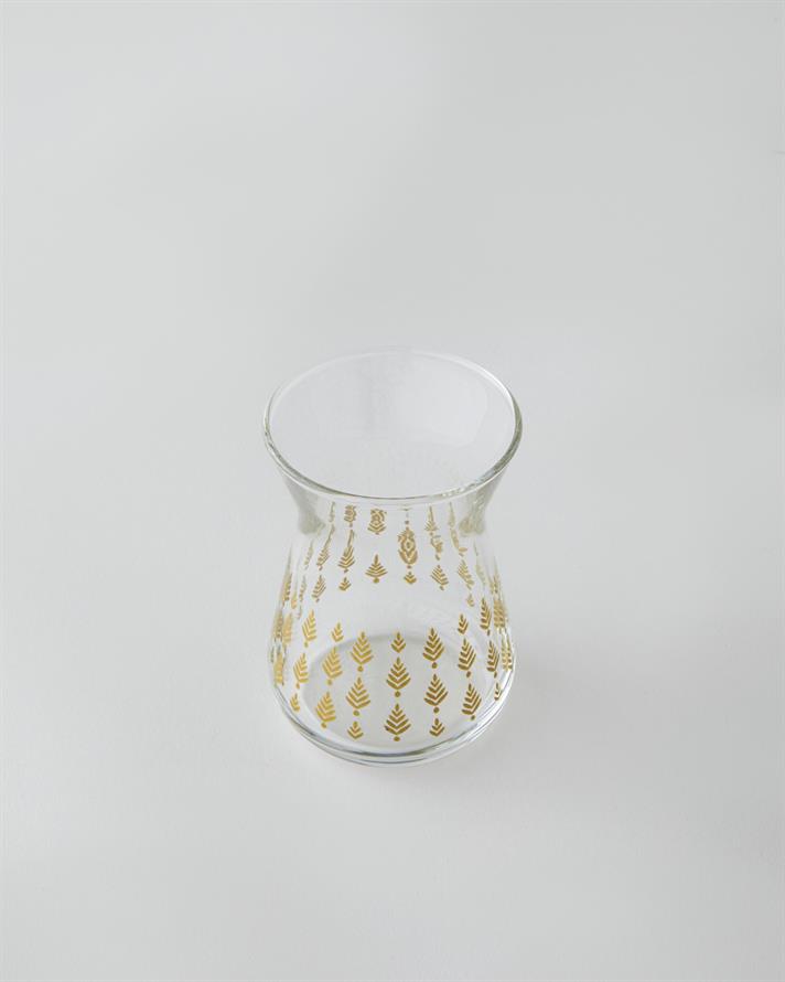 Gold Leaves Cam 6lı Çay Bardağı 132 ml Şeffaf-Gold