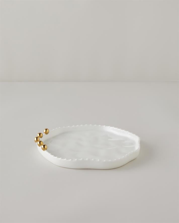 Golden Gleam Porselen Pasta Tabağı 24 cm Beyaz-Gold