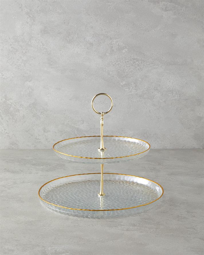 Golden Glow Cam Katlı Servis 21+28 cm Şeffaf-Gold