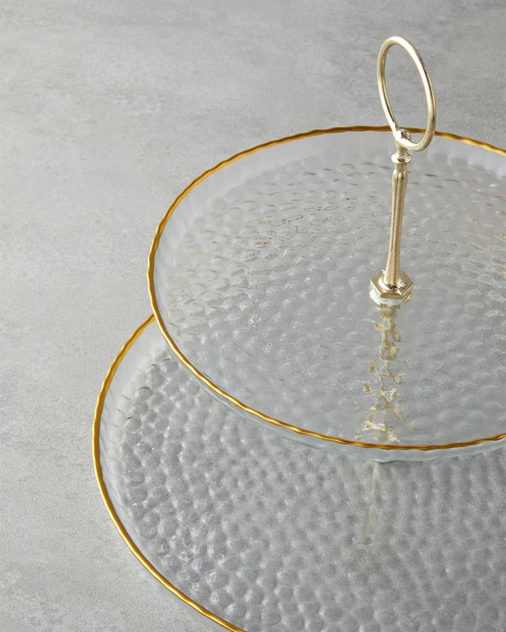 Golden Glow Cam Katlı Servis 21+28 cm Şeffaf-Gold