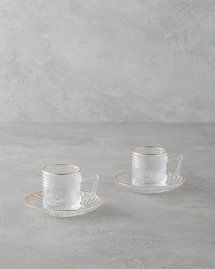 Goldie Cam 4 Parça 2 Kişilik Kahve Fincan Takımı 70 ml Gold