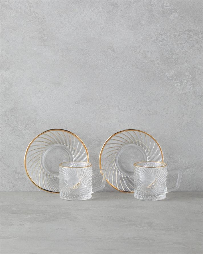 Goldie Cam 4 Parça 2 Kişilik Kahve Fincan Takımı 70 ml Gold