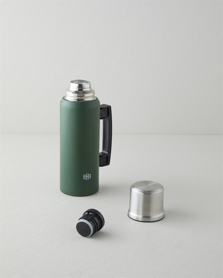 Good Mood HeatLock Çelik Bardaklı Termos 1 Litre Koyu Yeşil