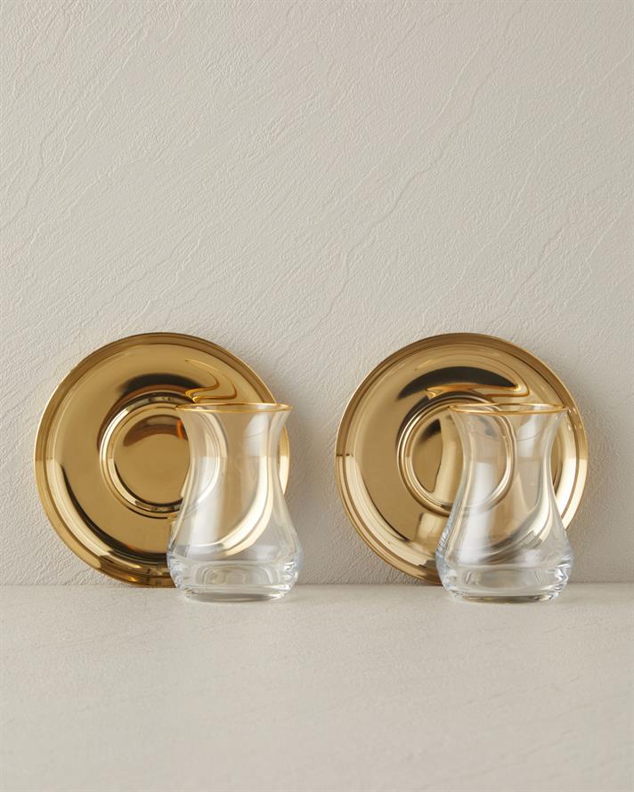 Graceful Çelik 4 Parça 2 Kişilik Çay Seti 140 ml Gold