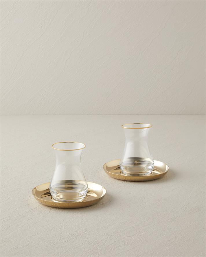 Graceful Çelik 4 Parça 2 Kişilik Çay Seti 140 ml Gold