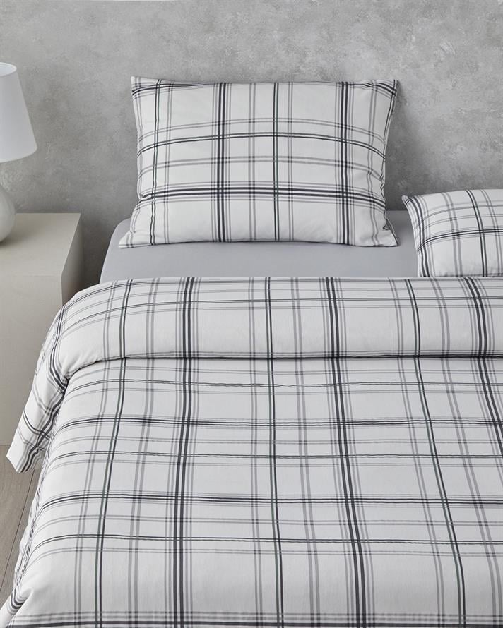 Graphic Grid Kolay Ütülenir Çift Kişilik Çarşaflı Nevresim Takımı 200x220 cm Gri