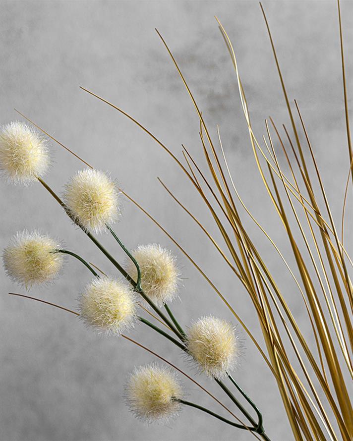 Grass Ball Tek Dal Yapay Çiçek Krem