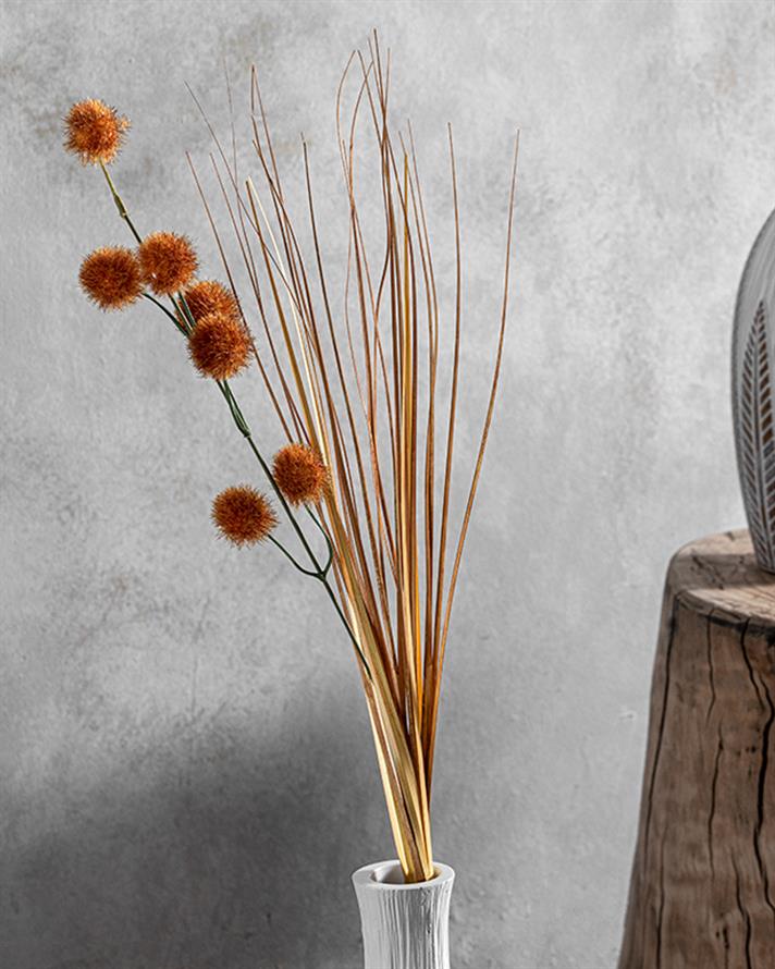 Grass Ball Tek Dal Yapay Çiçek Turuncu