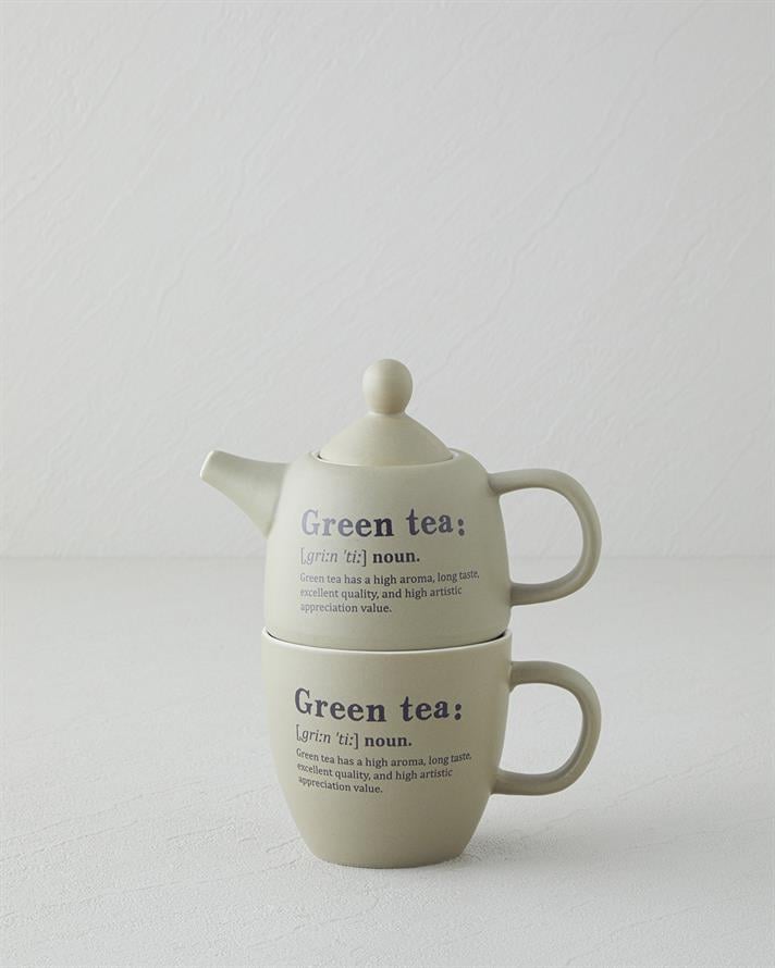 Green Tea New Bone China Demlik Seti 300 ml Yeşil