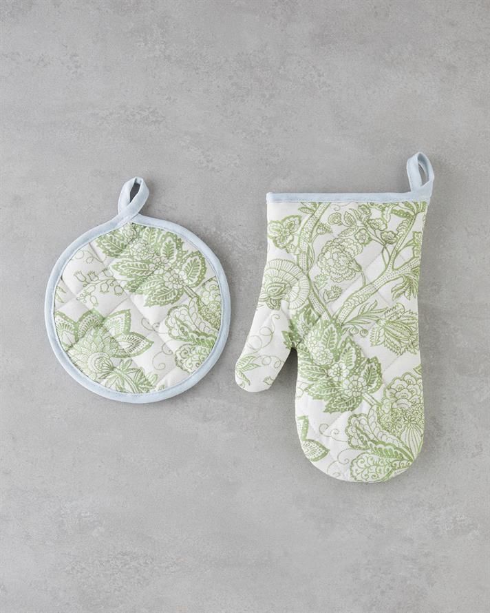 Greenery Pamuk Polyester 2 Parça Mutfak Seti 17x30 cm+20x20 cm Beyaz - Yeşil