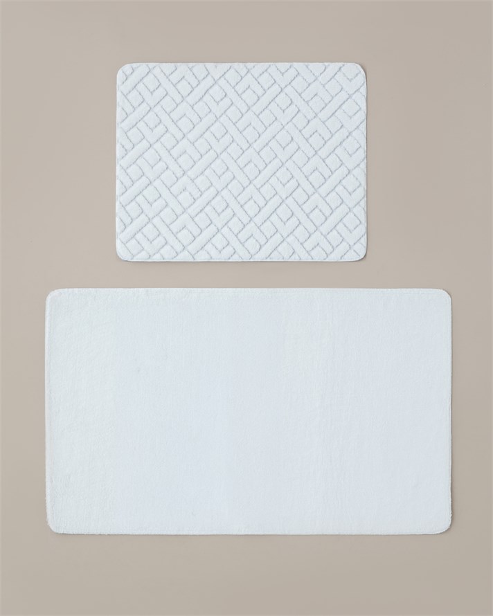 Gridline Kaydırmaz Taban Banyo Paspası Seti 60x100 cm + 50x60 cm Beyaz