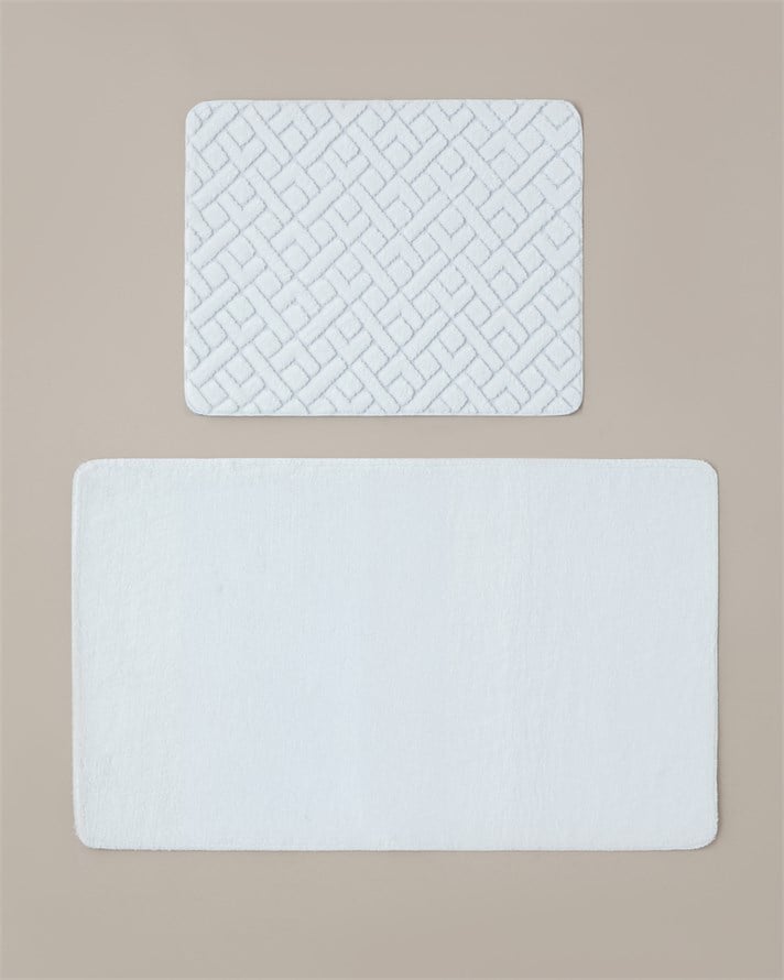Gridline Kaydırmaz Taban Banyo Paspası Seti 60x100 cm + 50x60 cm Beyaz