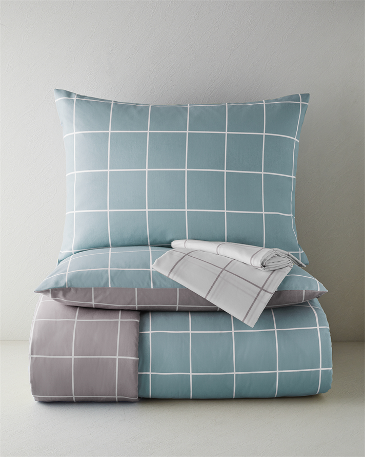 Gridline Kolay Ütülenir Çarşaflı Çift Kişilik Nevresim Takımı 200x220 cm Seledon-Mürdüm