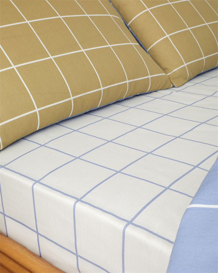 Gridline Kolay Ütülenir Tek Kişilik Çarşaflı Nevresim Takımı 160x220 cm Yağ Yeşili- Mavi