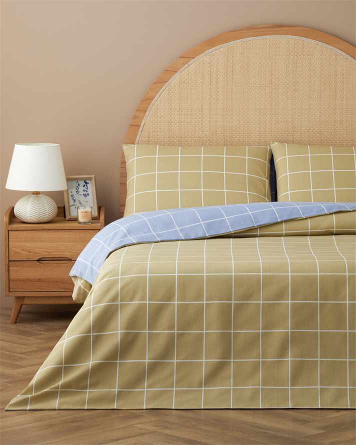 Gridline Kolay Ütülenir Çarşaflı Tek Kişilik Nevresim Takımı 160x220 cm Yağ Yeşili- Mavi