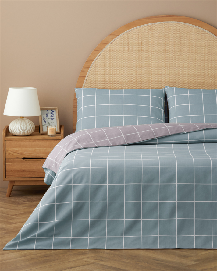 Gridline Kolay Ütülenir Çarşaflı Tek Kişilik Nevresim Takımı 160x220 cm Seledon-Mürdüm