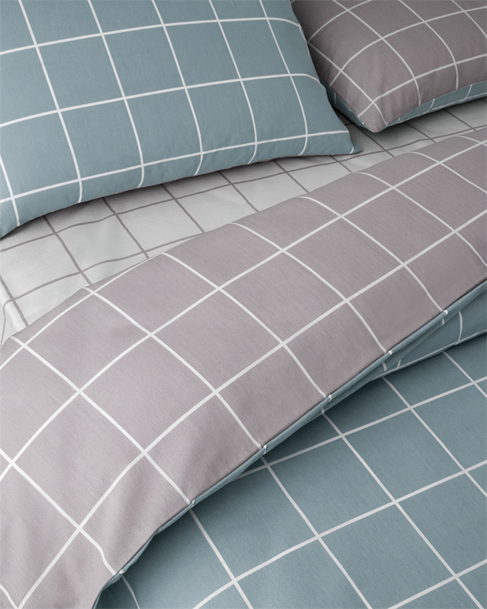 Gridline Kolay Ütülenir Çift Kişilik Çarşaflı Nevresim Takımı 200x220 cm Seledon-Mürdüm
