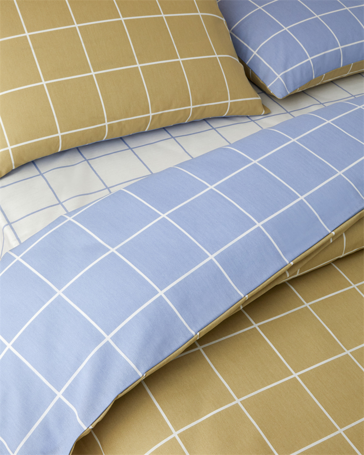 Gridline Kolay Ütülenir Çift Kişilik Çarşaflı Nevresim Takımı 200x220 cm Yağ Yeşili- Mavi