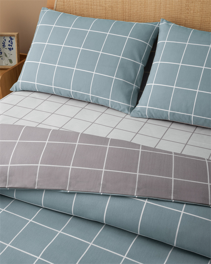 Gridline Kolay Ütülenir Çarşaflı Çift Kişilik Nevresim Takımı 200x220 cm Seledon-Mürdüm