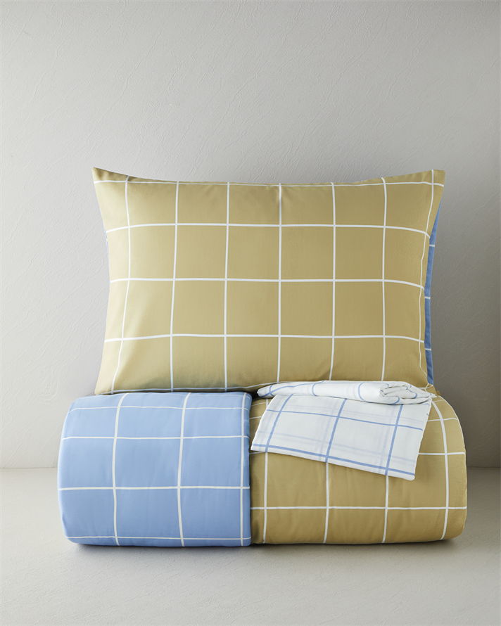 Gridline Kolay Ütülenir Çarşaflı Tek Kişilik Nevresim Takımı 160x220 cm Yağ Yeşili- Mavi