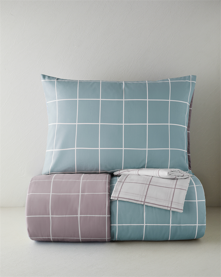 Gridline Kolay Ütülenir Çarşaflı Tek Kişilik Nevresim Takımı 160x220 cm Seledon-Mürdüm