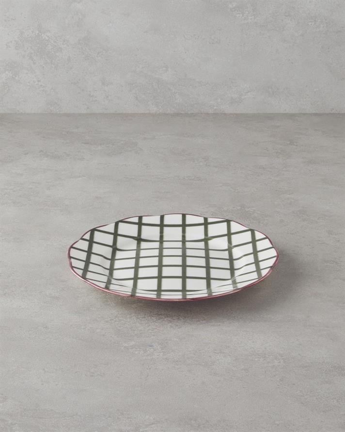 Gridlock Bone Porselen Servis Tabağı 27 cm Bordo-Yeşil