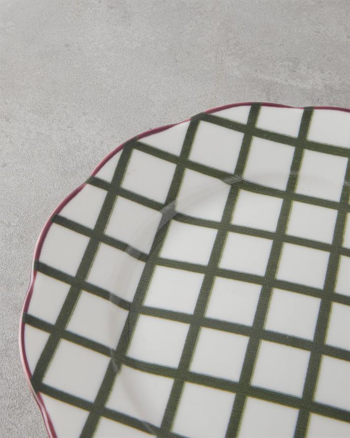Gridlock Bone Porselen Servis Tabağı 27 cm Bordo-Yeşil