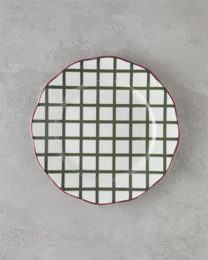 Gridlock Bone Porselen Servis Tabağı 27 cm Bordo-Yeşil