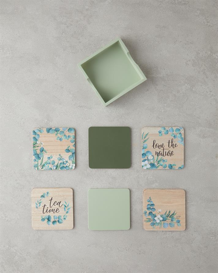 Gum Ahşap 7 Parça Bardak Altlığı Renkli