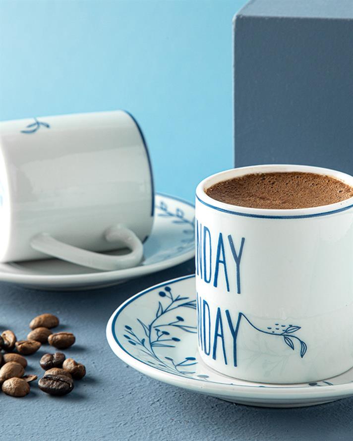Happy Sunday Porselen 4 Parça 2 Kişilik Kahve Fincan Takımı Lacivert