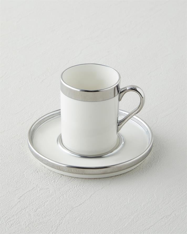 Harmony Silver Stoneware Tek Kişilik Kahve Sunum Seti 100 ml Beyaz-Silver