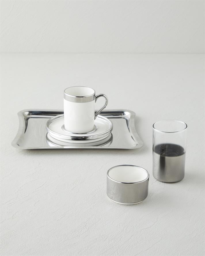 Harmony Silver Stoneware Tek Kişilik Kahve Sunum Seti 100 ml Beyaz-Silver