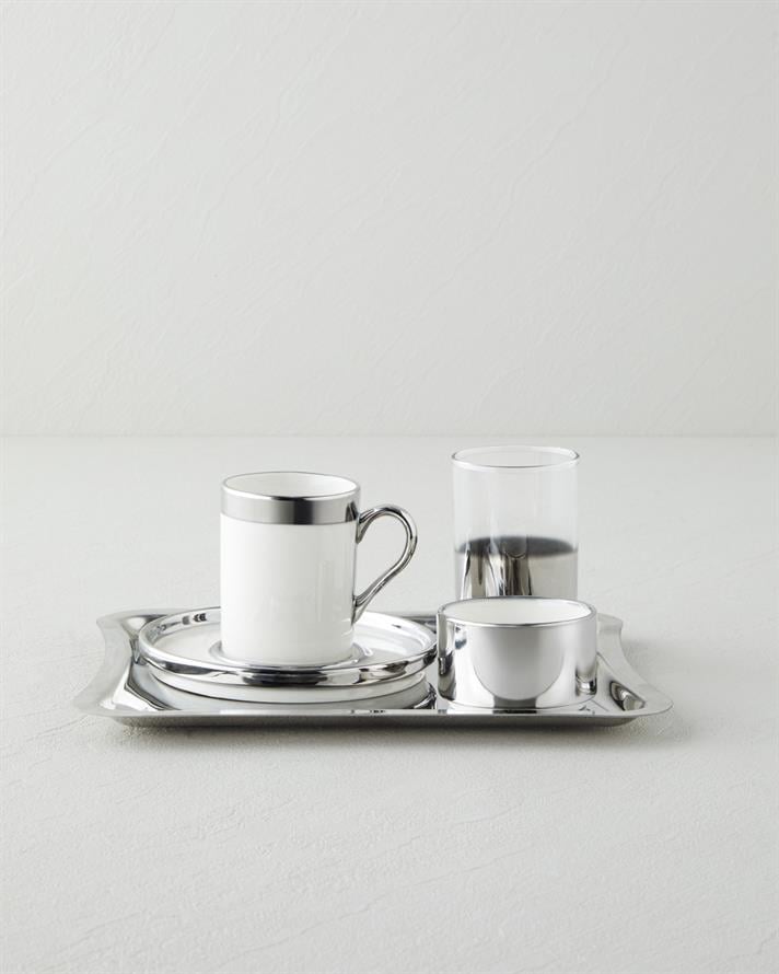 Harmony Silver Stoneware Tek Kişilik Kahve Sunum Seti 100 ml Beyaz-Silver