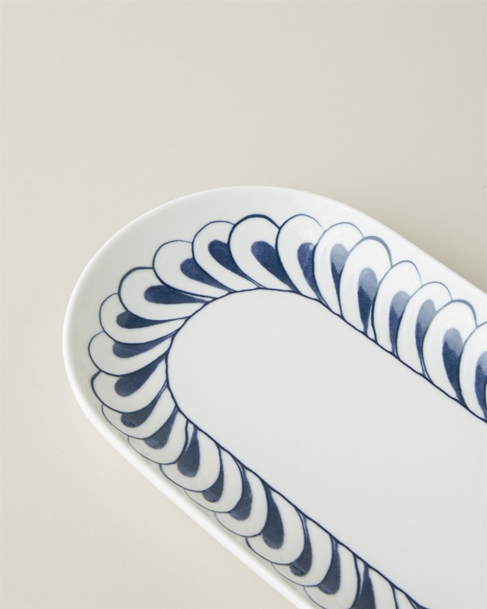Harmony Talavera Porselen Kayık Tabak 24 cm Beyaz - Lacivert