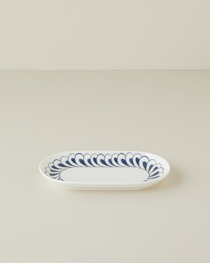 Harmony Talavera Porselen Kayık Tabak 24 cm Beyaz - Lacivert