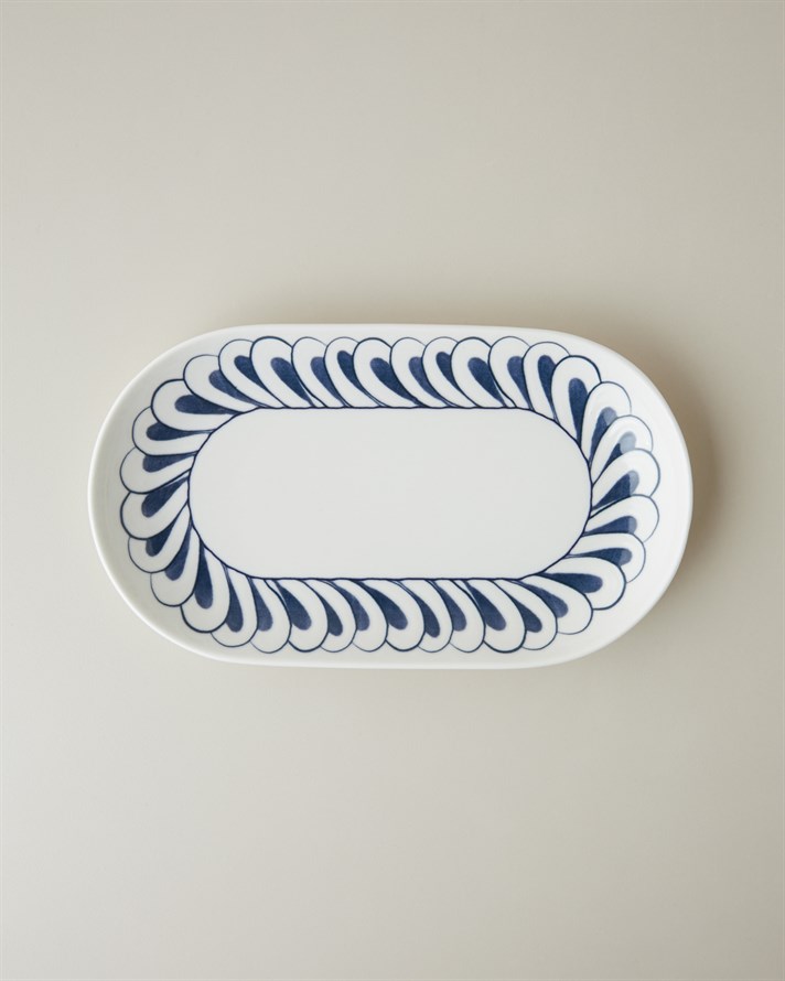 Harmony Talavera Porselen Kayık Tabak 24 cm Beyaz - Lacivert
