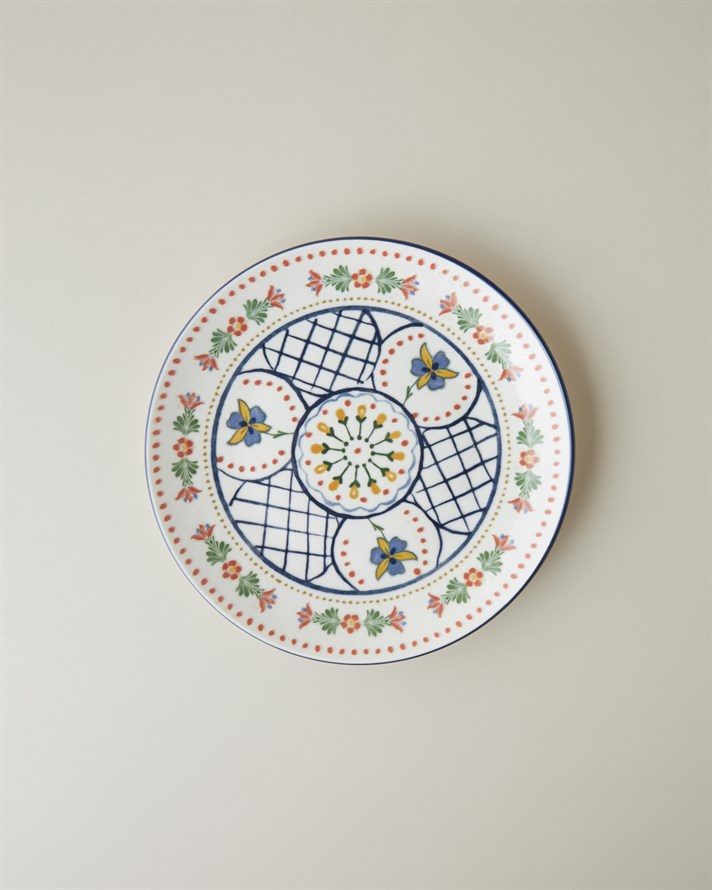 Harmony Talavera Porselen Pasta Tabağı 21 cm Beyaz - Lacivert