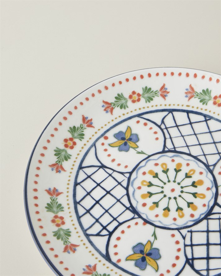 Harmony Talavera Porselen Pasta Tabağı 21 cm Beyaz - Lacivert