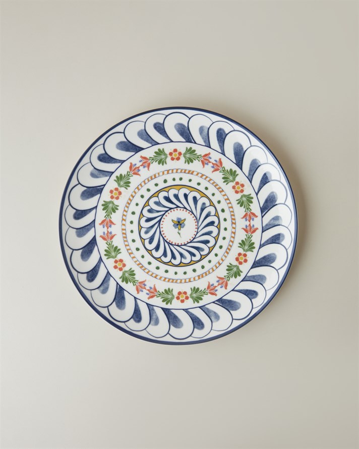 Harmony Talavera Porselen Servis Tabağı 26 cm Beyaz - Lacivert