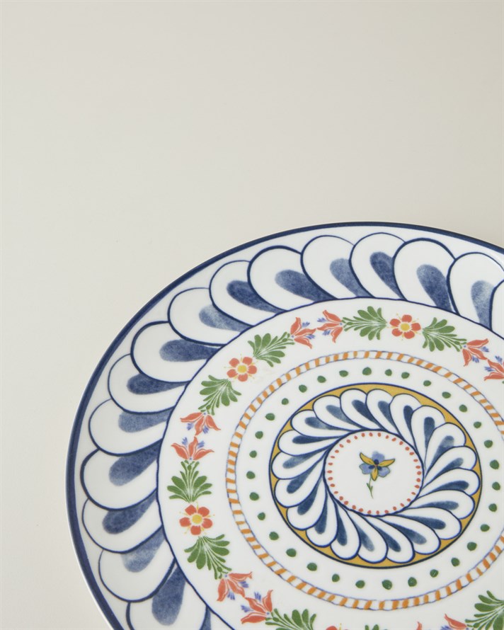 Harmony Talavera Porselen Servis Tabağı 26 cm Beyaz - Lacivert