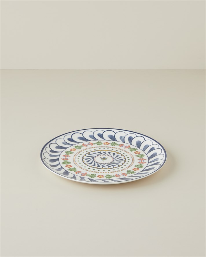 Harmony Talavera Porselen Servis Tabağı 26 cm Beyaz - Lacivert
