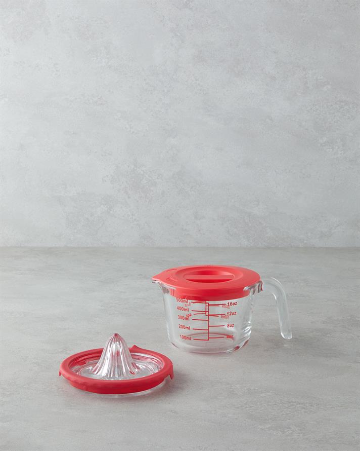 Hecha Cam Narenciye Sıkacaklı Ölçü Kabı Mutfak Gereci 500 ml Kırmızı