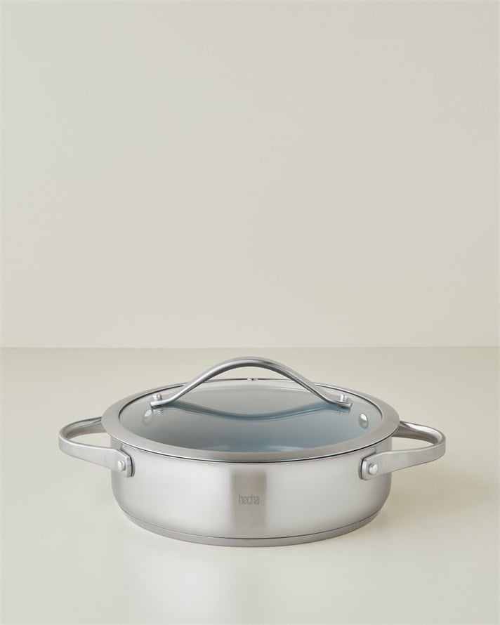 Hecha Çelik + CeraWell Sığ Tencere 24x7 cm Silver